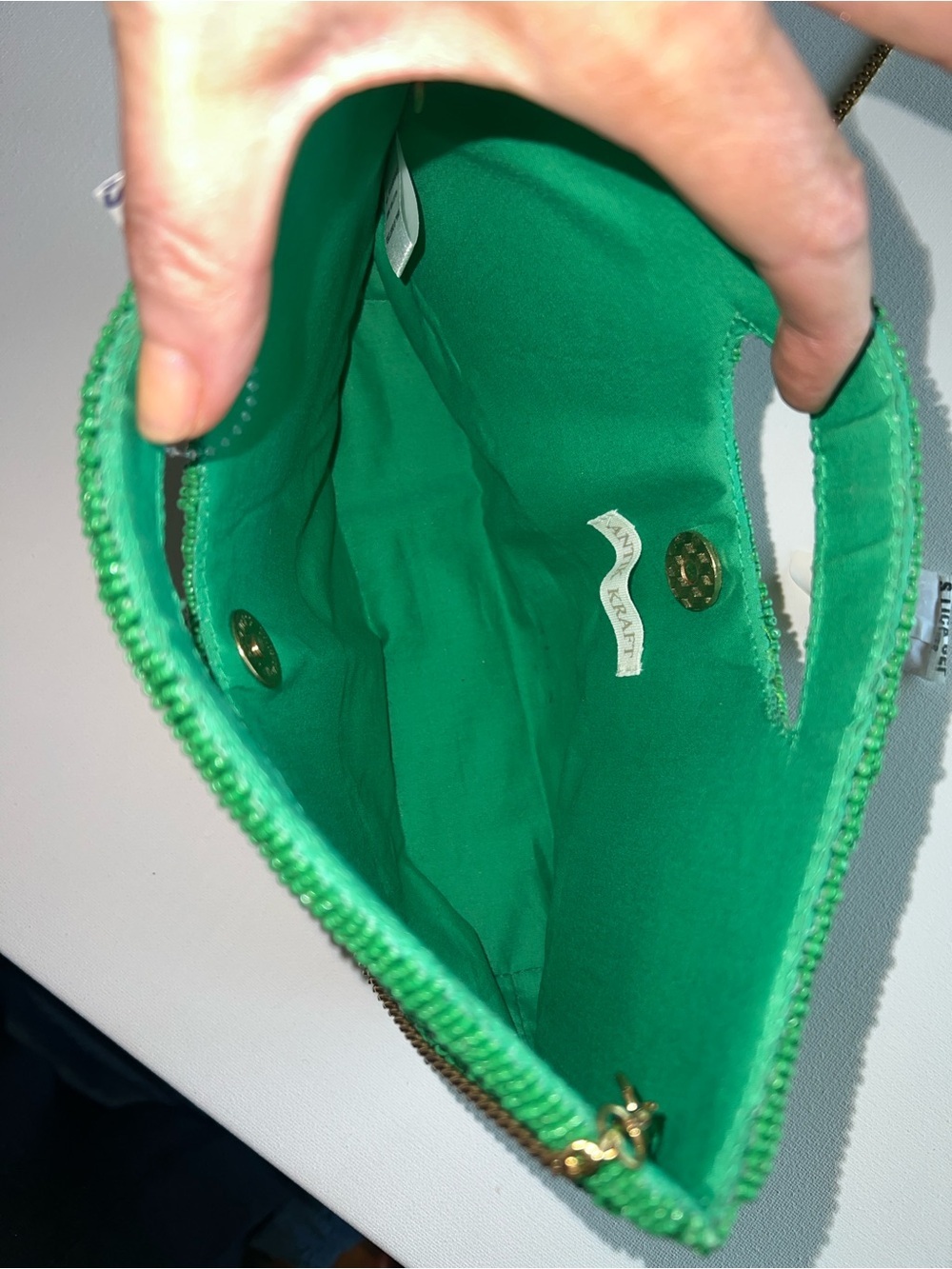 🆕 Antik Kraft Green Glass Beaded Clutch/Shoulder Bag/Crossbody w/Gold Chain - Picture 9 of 17